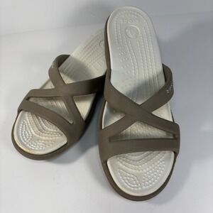Crocs Shoes Women's Size 6 Brown/Tan Heel Open Toe Slip On STRAPPY Sandals